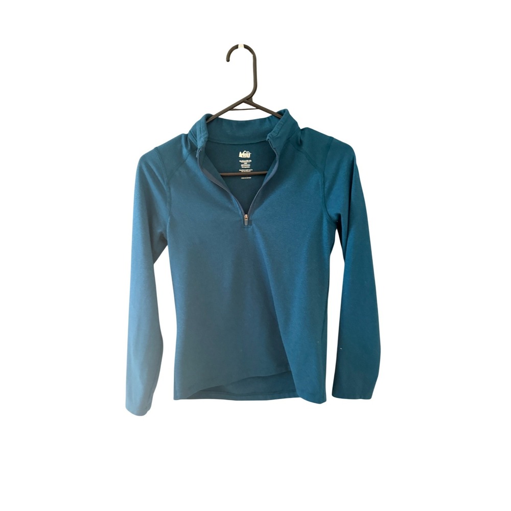 REI Co-op Kids M 10-12 Teal Blue Quarter Zip Long‎ Sleeve Pullover Active Top